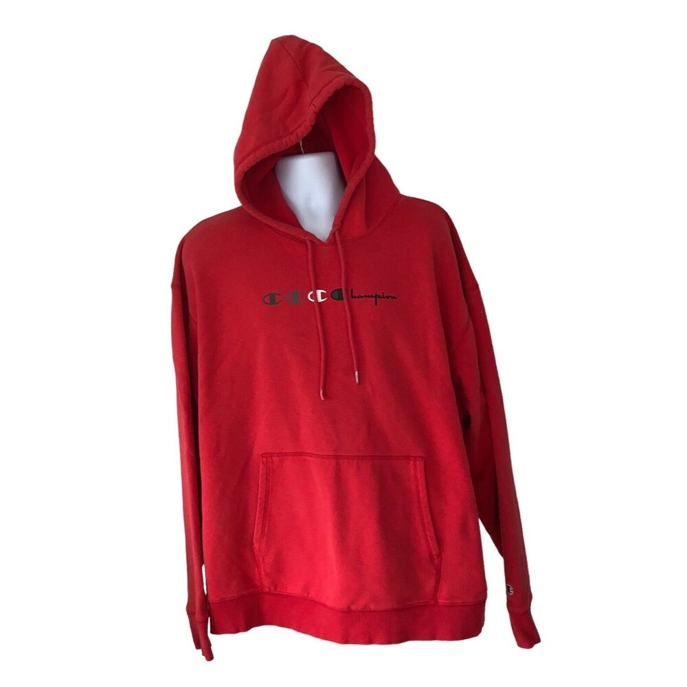 CHAMPION Classic Fleece Men 2XL Red Hooded Pullover Sweatshirt